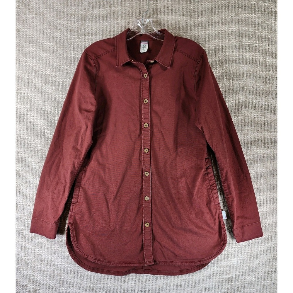 Stio Long Canvas Tunic Dress Womens S Red Stretch Cotton Button Up Pockets